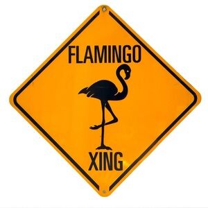 Yellow Flamingo Metal Street Crossing‎ Sign Decor